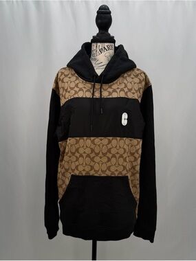 Coach Black and Brown Logo Panel Hoodie